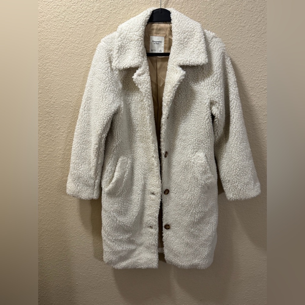 A&F Cream Sherpa Long Length Coat
